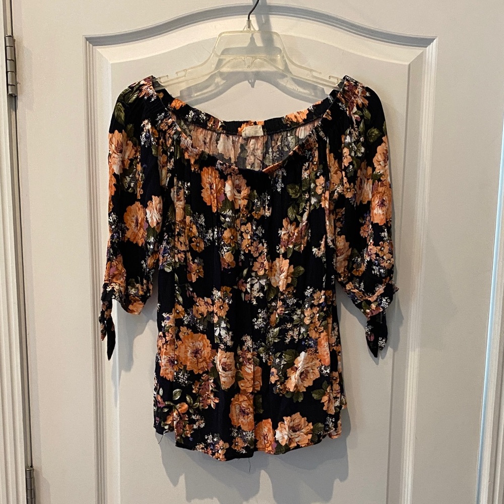 Lovely Melody Black and Orange Floral Blouse
